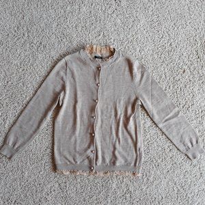 J. Crew Tan Merino Wool Cardigan w/ Lace Ruffles